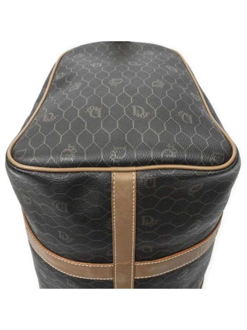 Dior Vintage Small Travel Boston Dark Gray Brown Honeycomb Canvas Shoulder Bag - Picture 7 of 10